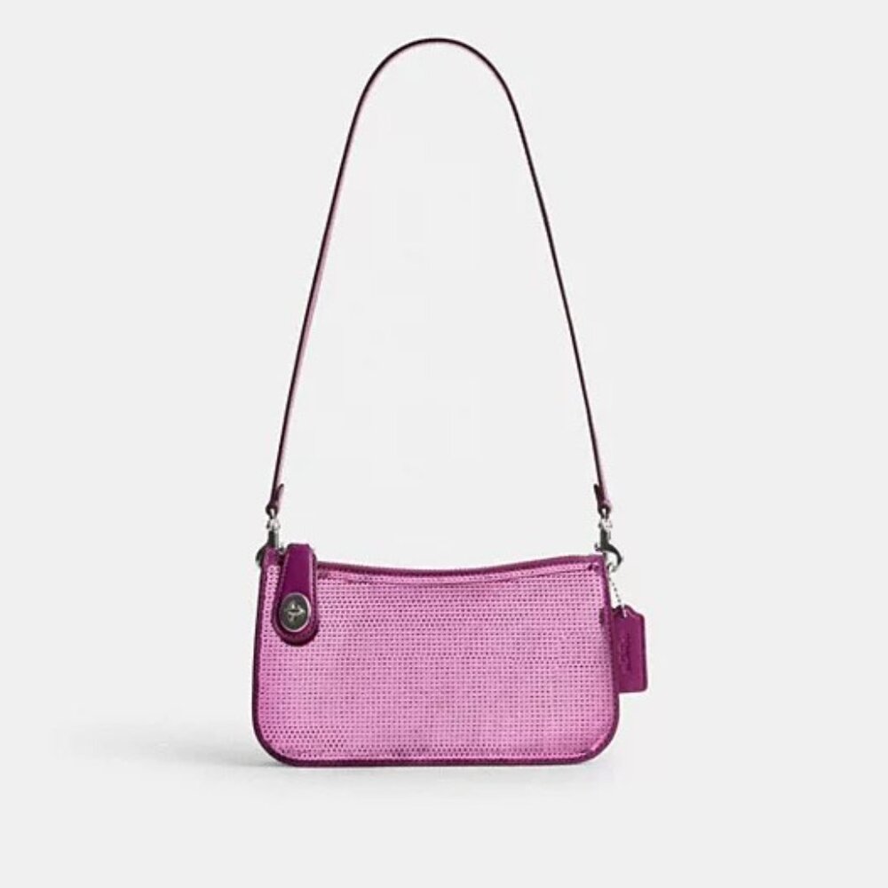 COACH $295 CM547 Penn Shoulder Bag with Sequins Dark Magenta NWT!